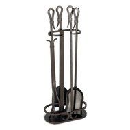 Burnished Black 5-Pc Iron Gate Fireplace Toolset w Stand