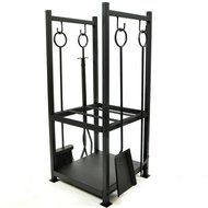 WoodEze HR2501WA Hearth Firewood Rack With Fireplace Tool Set - Black