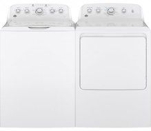GE White Top Load Laundry Pair with GTW460ASJWW 27" Washer and GTD42GASJWW 27" Gas Dryer N3
