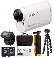 Sony HDR-AZ1VR/W POV HD Camcorder + Live View Remote with NPBY1 Battery Bundle N4