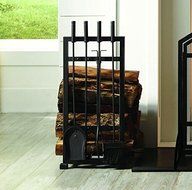 4-piece Harper Fireplace Toolset with Log Holder | Log Holder, Poker, Tong, Shovel, Tampico Brush and Heavy-duty...