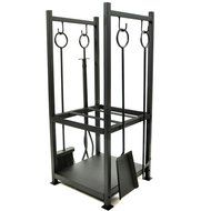WoodEze HR2501WA Hearth Firewood Rack With Fireplace Tool Set - Black N2