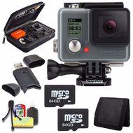 GoPro HERO+ LCD + 64GB Memory Card + Case for GoPro HERO4 and GoPro Accessories + 6pc Starter Kit Bundle