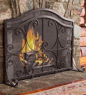 Large Crest Flat Guard Fireplace Screen, in Copper finish