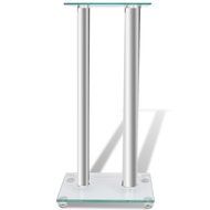 vidaXL 2 pcs Glass Speaker Stand (Each with Silver Pillars)