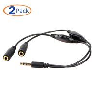 Conwork 2-Pack 3.5mm Stereo Male to Dual Female Audio Headphone / Headset Y Splitter Cable with Volume Control...
