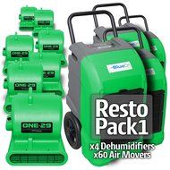 BlueDri RestoPack1 includes 4x 76 Pint PPD Stackable Commercial Dehumidifiers 60x 1/3 HP 3 Speed 2.9 Amp One-29... N9