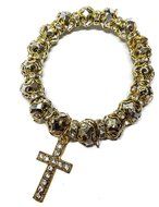 Gold Gray Crystals Beads Hand Bracelet Zircons Stones With Cross Holy Land