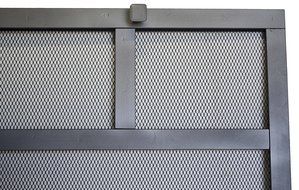 Rectangular Freestanding Fireplace Screen with Sutter Design (47"w X 35"h, Hammered Grained Pewter)