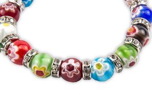 Agate Colorful Flowers Beads Stretchable Bracelet Zircons Crystal &amp; Cross Jerusalem