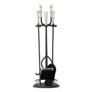 4 Piece Deluxe Ball Handle Fireplace Tool Set - Graphite and Pewter