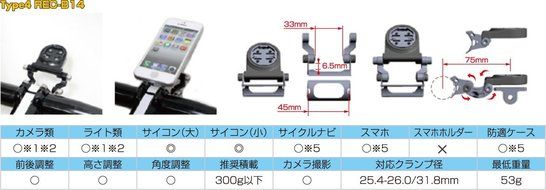 Out-front Bike Mount Type4 Garmin Edge + Gopro Shimano Sport Camera [Rec-b14-gm+gp] N2