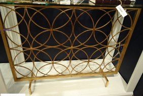 MutterMui Modern Antique Gold Iron Circles Fireplace Fire Screen Geometric Contemporary