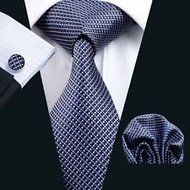 Dan Smatree Wedding Necktie Blue Bussiness Men Tie Hankerchief Cufflinks Set