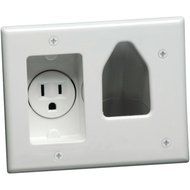 DATACOMM ELECTRONICS 45-0021-WH 2-Gang Recessed Low-Voltage Cable Plate with Recessed Power (White) consumer electronics