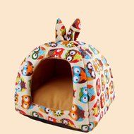 KAKA(TM) Pets Cute Warm Soft Canvas Fold Bed Dogs Cats Sleeping House Owl Pattern Thick Mat L