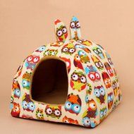 KAKA(TM) Pets Cute Warm Soft Canvas Fold Bed Dogs Cats Sleeping House Owl Pattern Thick Mat L N4