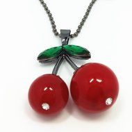 QTMY Cherry bead Choker Necklace long Multilayer Chains Bohemian Jewelry with Pendant for teen girls N2