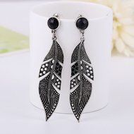 Fashion Black Long Leaf Drop Stud Dangle Earrings Fashion Women Silver Jewelry