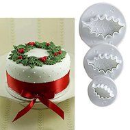 Generic 3pcs Baking Tool Cake Decorating Fondant Holly Leaf Mould Plunger Cutter Mold N5