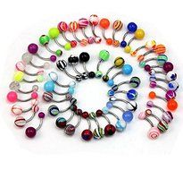 Kathy store INC 30 Pcs MIX Assorted Ball Belly Navel Barbell Bars Rings Body Piercing Jewelry