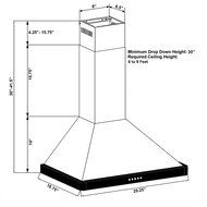 Perfetto Kitchen and Bath 30" Convertible Wall Mount Range Hood in Stainless Steel with Black Trim, LEDs and Push...