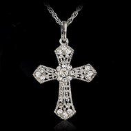 Silver Rhinestone CROSS With Sweater Chain Crystal Pendant Necklace Xmas Gifts N4