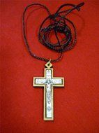 Olive Wood Catholic Silver Plated Cross Crucifix 2" Handmade on Thread Holy Land