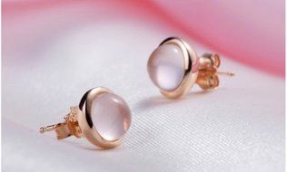 New Womens 925 Sterling Silver Pink Crystal Rose Quartz Round Ear Stud Earrings