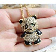 Fashion Vintage Rhinestone Women Girl Panda Sweater Necklace Pendant Chain Gift