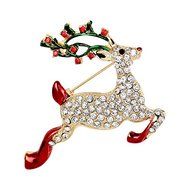 New Rhinestone Crystal Christmas Deer Brooch Pin Brooch Xmas Gift Gold Tone