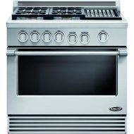 DCS RDV364GLN Professional 36" Stainless Steel Dual Fuel Slide-In Sealed Burner Range - Convection