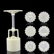 Round Shape Moon Cake Pastry Mold Hand Pressure 50g One Barrel 6 Flower piece baking mold for Mid-Autumn