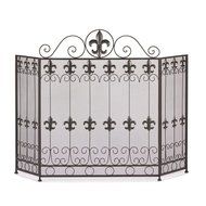 GHP French Revival Fleur De Lis Embellished Iron Fireplace Screen N2