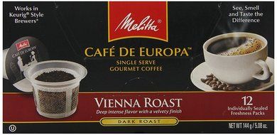 Melitta Single Cup Coffee for K-Cup Brewers, Cafe de Europa Vienna Roast, Dark Roast, 5.08 oz - 12 Count N2