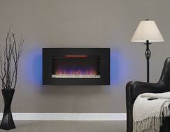 ClassicFlame 36II100GRG Elysium 36" Wall Mounted Infrared Quartz Fireplace, Black Glass Frame