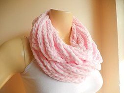Pale Pink Infinity Scarf-chenille Handmade Loop Scarf -Fringe Knitted Infinity Scarf-extra Long
