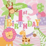 Pink Safari First Birthday Party Blowers, 8ct N18