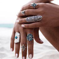 Yaheeda Women Finger Ring Accessories,9 Pcs Bohemia Style Retro Carved Nail Ring Set