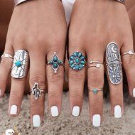 Yaheeda Women Finger Ring Accessories,9 Pcs Bohemia Style Retro Carved Nail Ring Set N2