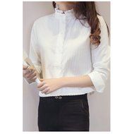 KAKA(TM) Girl Women Spring Autumn Long Sleeve Blouses Flower Collar White Shirt XL