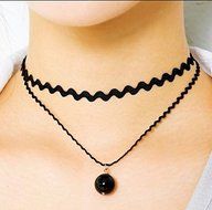 Elegant black lace Choker Pearl double clavicle necklace waves short chain NEW N2