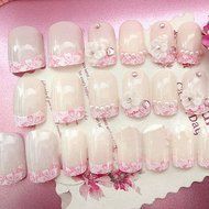 Spritech(TM) 24 Pre Design Elegant Flower Bling Rhinestone Fake Nail Piece for Bride Salon Laday Daily Use N2