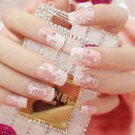 Spritech(TM) 24 Pre Design Elegant Flower Bling Rhinestone Fake Nail Piece for Bride Salon Laday Daily Use N3