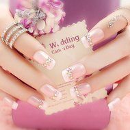 Spritech(TM) 24 Pre Design Elegant Flower Bling Rhinestone Fake Nail Piece for Bride Salon Laday Daily Use N4