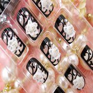 Spritech(TM) 24 Pre Design Elegant Flower Bling Rhinestone Fake Nail Piece for Bride Salon Laday Daily Use N6