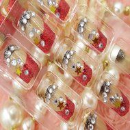 Spritech(TM) 24 Pre Design Elegant Flower Bling Rhinestone Fake Nail Piece for Bride Salon Laday Daily Use N7