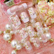 Spritech(TM) 24 Pre Design Elegant Flower Bling Rhinestone Fake Nail Piece for Bride Salon Laday Daily Use N14