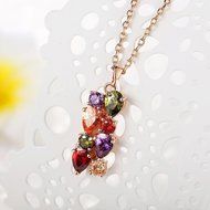 Morenitor[TM]Jewelry Set 18K Gold Plated CZ Cubic Zirconia Multi Color Flower Pendant Necklace Stud Earring Matching...