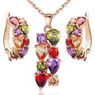 Morenitor[TM]Jewelry Set 18K Gold Plated CZ Cubic Zirconia Multi Color Flower Pendant Necklace Stud Earring Matching... N2